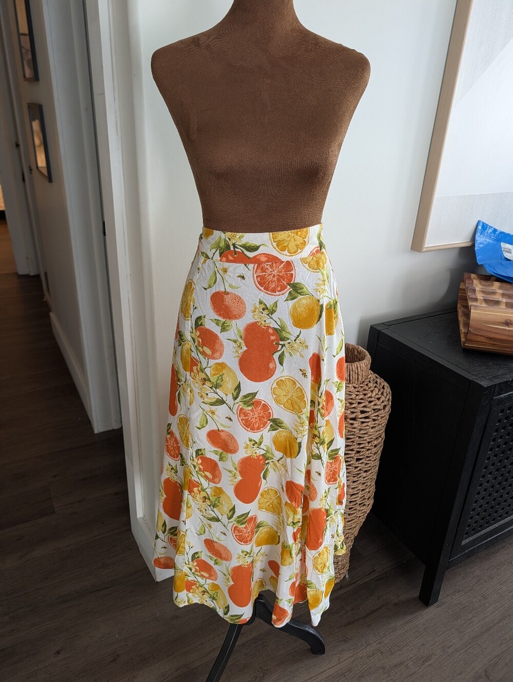 Summery Citrus-Print A-Line Skirt – Orange & Yellow Size Large NWT